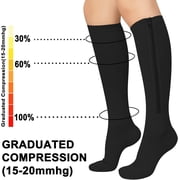 Lanola 2 Pairs Zipper Socks, 15-20 mmHg Closed Toe Compression Stocking with Zipper for Women and Men
