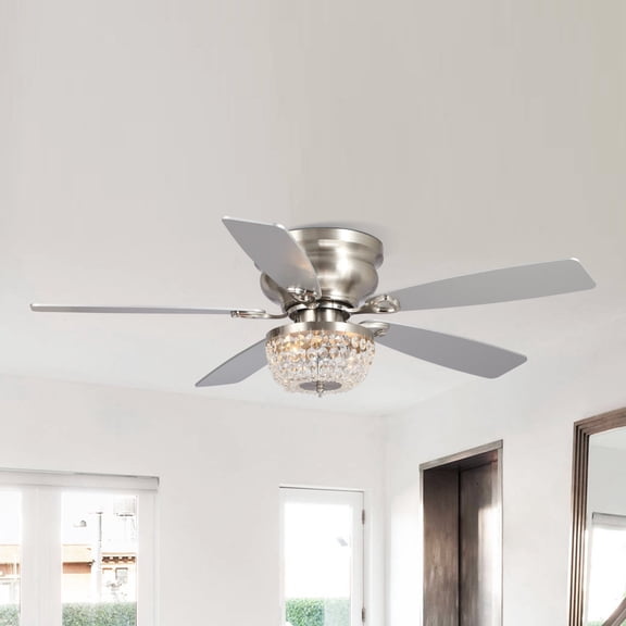 Parrot Uncle 48" Polished Nickel Low Profile Crystal Ceiling Fan with Light and Remote