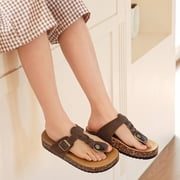 CKWLXQY Boys & Girls Kids Flip Flops with Cork Footbed, Adjustable Buckle Beach Sandals, Non-Slip Summer Thong Slides, Comfortable Children's Footwear