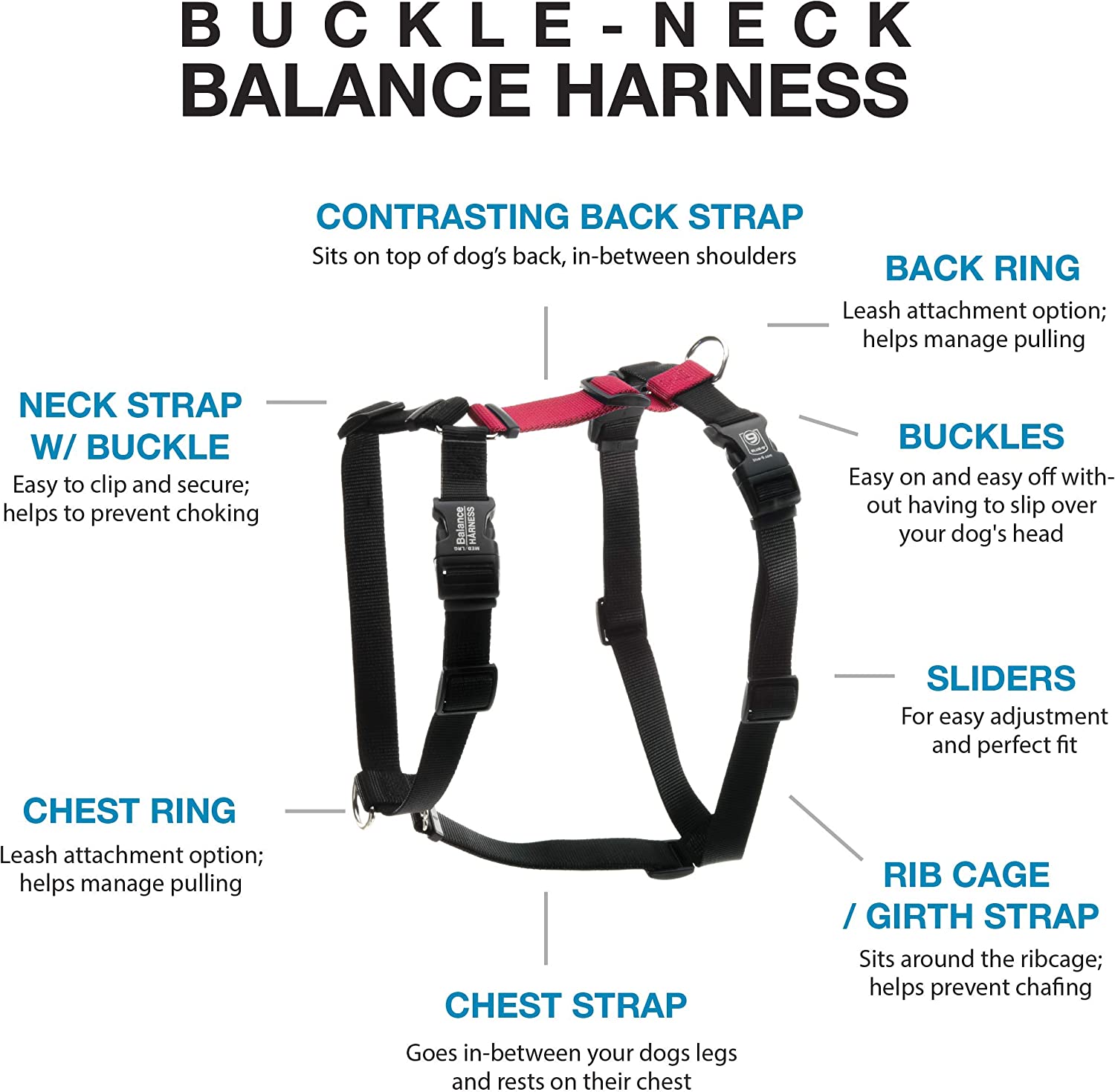 Blue-9 Pet Products No-Pull Balance Harness and Loose Leash Walking Set Dogs, Made in The USA, Red, Medium/Large