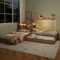 thumbnail image 4 of EUROCO Wood L-Shaped Twin Platform Bed with Trundle and Drawers, L Shaped Bed with Desk and LED Light for Kids Teens Bedroom, Natural, 4 of 12