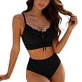 thumbnail image 2 of Gamivast Swimsuits for Women Bikini Sets 2 Pieces Push up Ribbed Ruffle Trim Tie Front Top High Waisted Bottom Tummy Control Swimwear Beach Vacation, 2 of 7