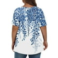 thumbnail image 4 of IYYVV Womens Plus Size Shirts Summer Women’S Tops Loose V Neck Boho Floral Plain T Shirts Short Sleeve Cotton Tunic Tops For Women Maternity Clothes Fall Fashion 2024 Blue 5XL, 4 of 7