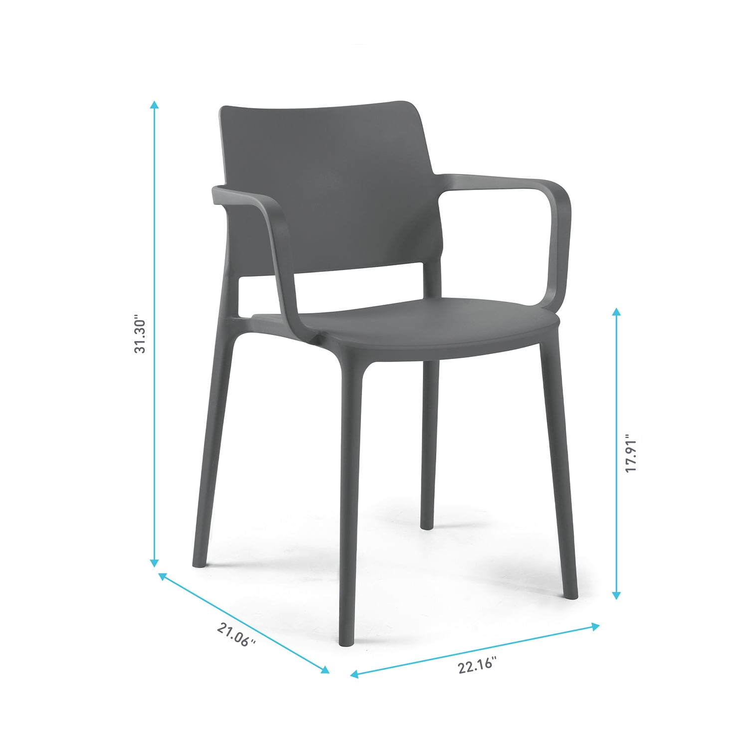 WRGHOME Garden Modern Outdoor/Indoor Plastic Resin Stacking Patio Dining Chairs (Set of 2) - ANTHRACITE