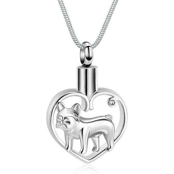 Bulldog Cremation Jewelry Urn Necklace for Ashes for Pet Heart Memorial Ash Jewelry Keepsake Pendant for Bulldog Dog's Ashes with Filling Kit