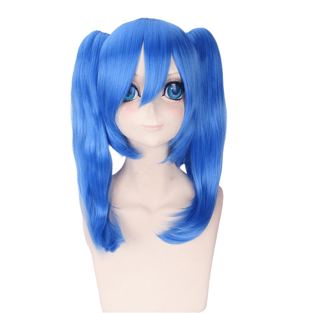 Peluca de cosplay azul sintética con coletas para mujeres y hombres de 40 cm