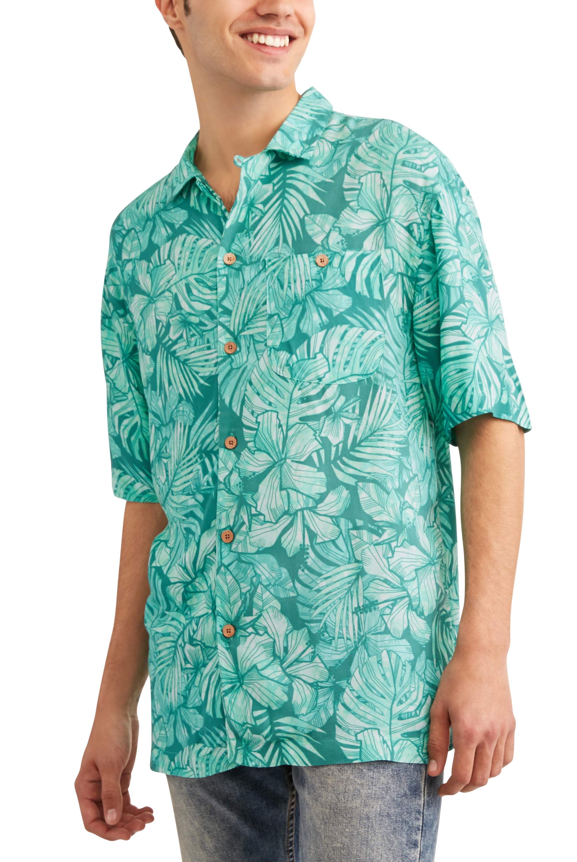 Caribbean Joe Mens Slim Fit Short Sleeve Button Up Tonal Rayon Hawaiian Shirt 