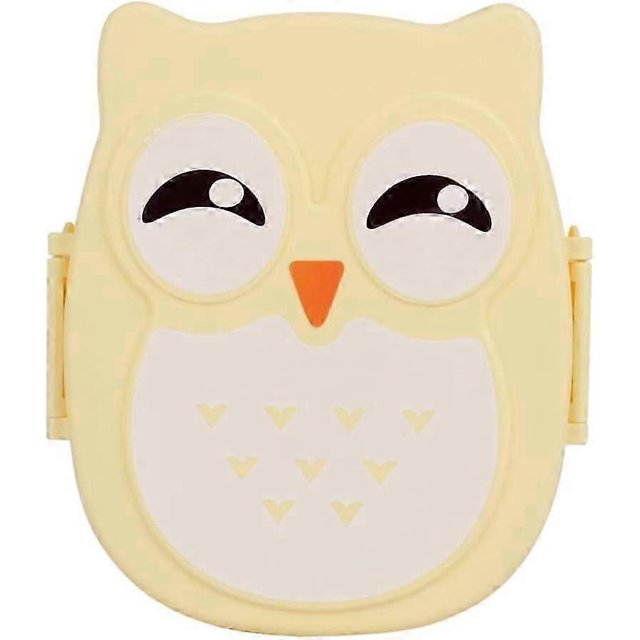Portable Rectangular Lunch Box with Cute Owl Pattern Leakproof Food Container for Fruit Storage for Kids and Adults Yellow