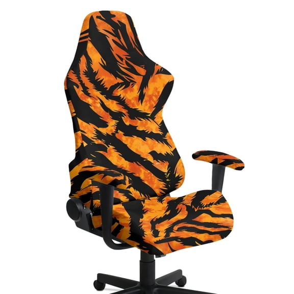 Whosucclay Tiger Skin Print Gaming Chair Cover, Stretchable Elastic Computer Desk Chair Cover with Armrest Covers, 4Pcs Soft Non Fading Office Chairs Covers Slipcovers