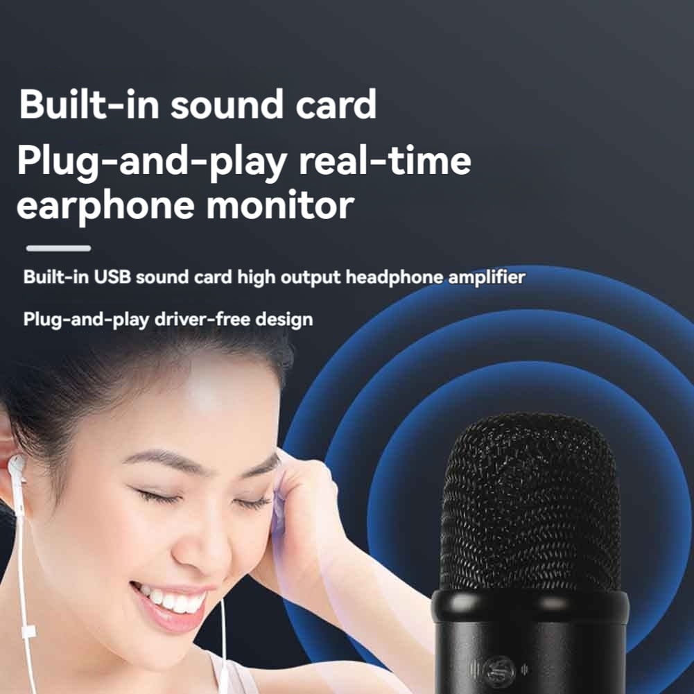 USB Microphone Professional Plug Play Studio Microphone with Stand for Gaming Online Chatting Videos Voice Streaming A