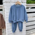 thumbnail image 3 of Afuyipoi Kids Waffle Knit Long Sleeve Sweatshirt and Pants 2-Piece Activewear Set 1-11Y Blue Size 10, 3 of 5
