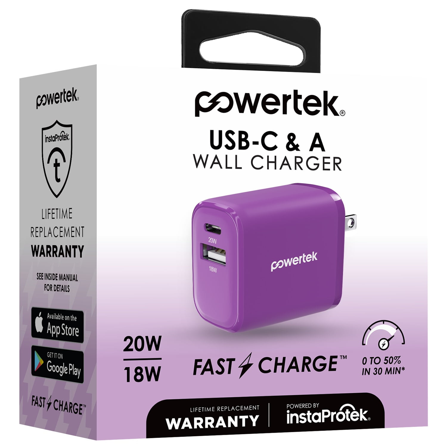 Liquipel Powertek Two Tone 20W Combo Wall Charger - Purple