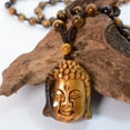 thumbnail image 2 of Natural Stone Tiger'S Eye Stone Buddha Head Pendant Beads Necklace Hand-Woven Tiger'S Eye Stone Sakyamuni Pendant,A, 2 of 6
