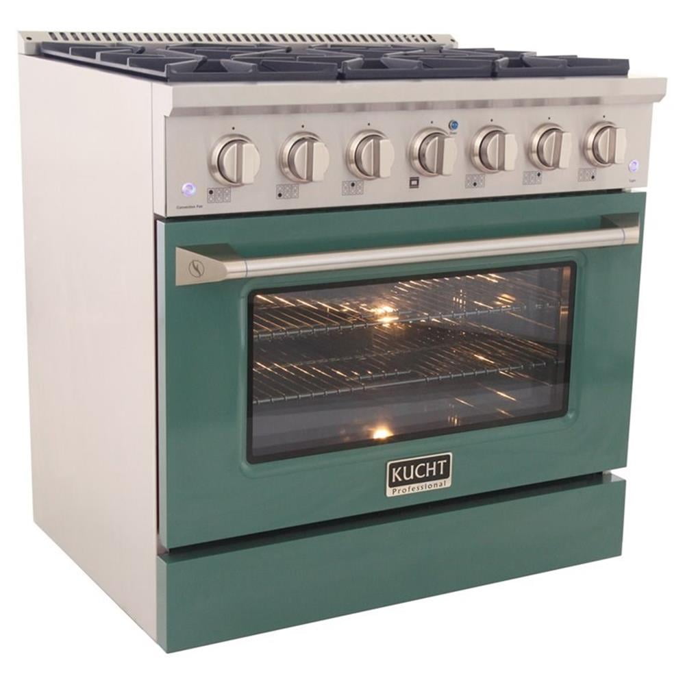 Kucht Professional 36" Modern Stainless Steel Propane Gas Range in Green/Silver