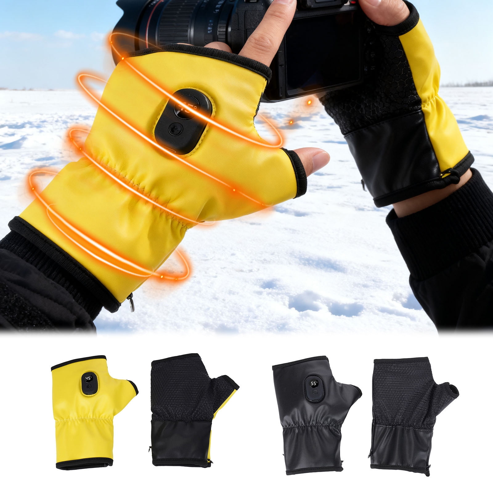 Rechargeable Fingerless Heated Gloves with Digital Display - Smart Thermostatic Electric Hand Warmers for Outdoor Work, Cycling & Skiing