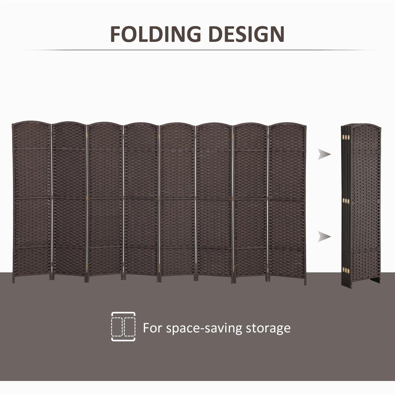 Demi Bonn 8-Panel Folding Room Divider Screen, 5.6' Tall Privacy Screen for Home Office, Space-Saving Freestanding Partition, Brown