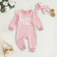 thumbnail image 2 of CAICJ98 Baby Girl Fall Winter Clothes Newborn Going Coming Home Outfit Ruffle Sweater Romper Cute Knitted Jumpsuit for Baby Girl (Pink,12-18 Months), 2 of 4
