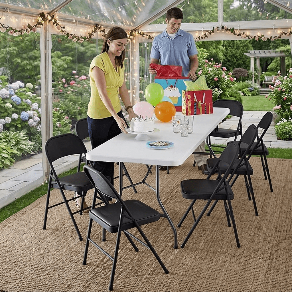 Fenbeli 6 Pack Folding Chairs with Padded Seats, 450 lb Capacity and Stainless Steel Frame, Black Chairs for Home Office Meetings and Events