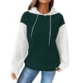 thumbnail image 3 of QATAINLAV Women's Colorblock Hooded Sweatshirt Waffle Knit Drawstring Hoodies Casual Long Sleeve Pullover with Pocket Streetwear Lightening Sales Army Green XL, 3 of 7