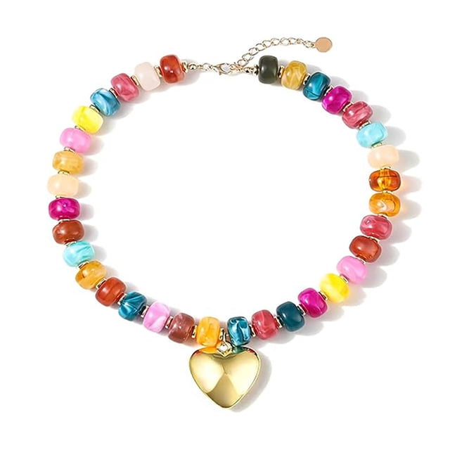 Collier Coloré à Grosses Perles pour Femmes, Perles en Résine, Collier Court, Style Bohème, Ras-du-Cou à Grosses Perles pour l'Été, Plage, Vacances, Party, Vacances
