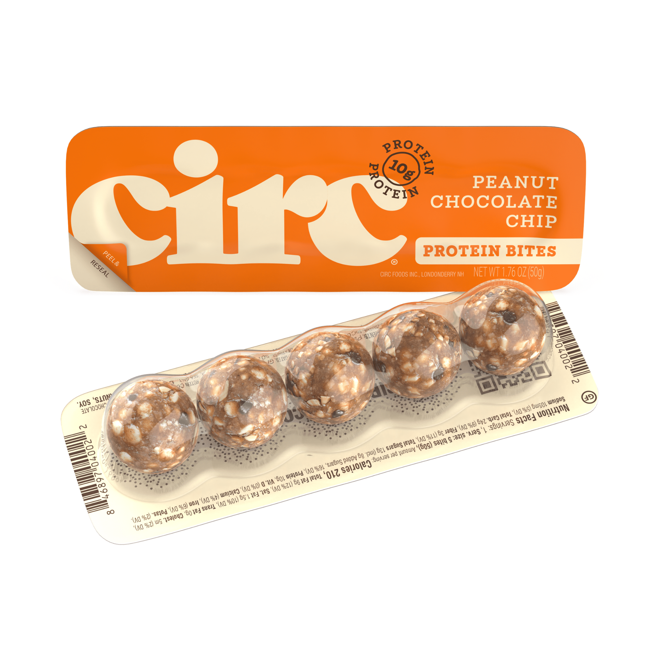 Circ Peanut Chocolate Chip Protein Bites, Gluten-Free Protein Balls 5 Pack