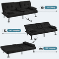 thumbnail image 4 of Yaheetech Modern Fabric Upholstered Futon with 2 Throw Pillows, Black, 4 of 10