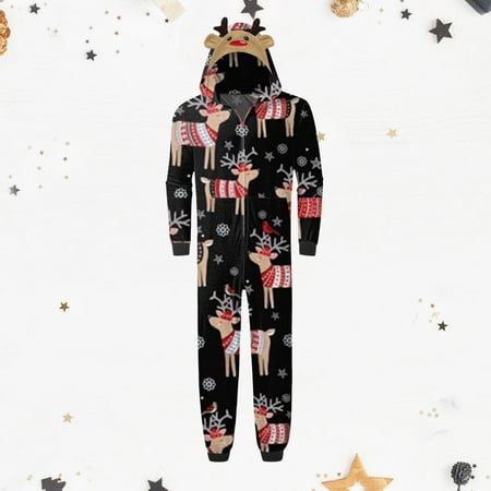 

Christmas decorations Stocking stuffers Black Parent-child Warm Christmas Set Printed Home Wear Hoodid Pajamas Dads Jumpsuit