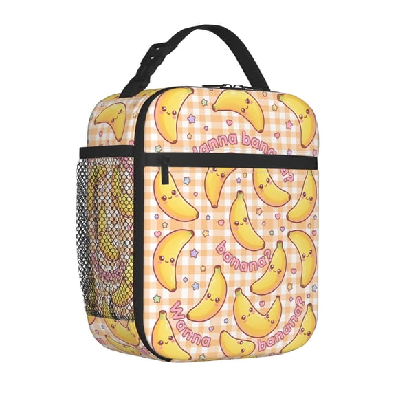 Bananas Lunch Bag Insulated Reusable Cooler Tote Portable Meal Prep Bag Side Mesh Pocket Work Office Picnic