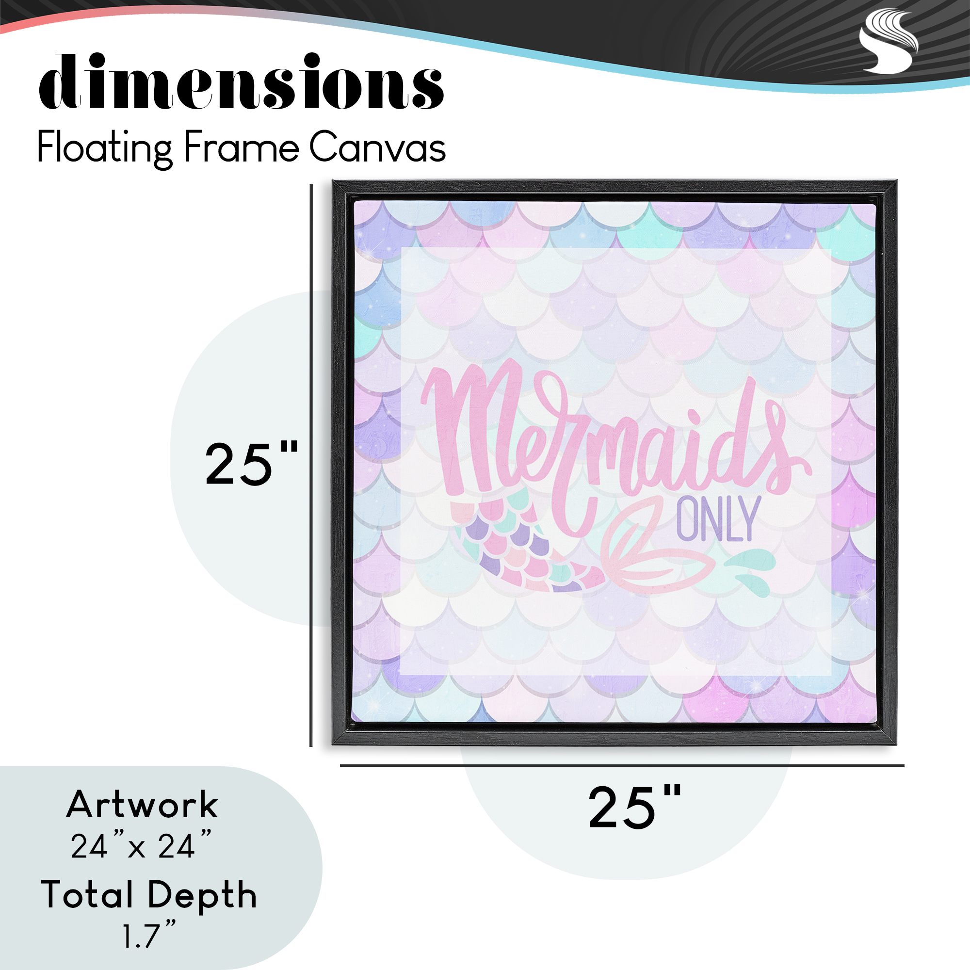 Pastel Mermaids Only Black Framed Floater Canvas Wall Art, design by Kim Allen