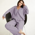 thumbnail image 5 of Womens Cotton Gauze Loungewear Sets Casual Button Down V-Neck Long Sleeves Shirt and Wide Leg Pants Outfits Purple M, 5 of 7