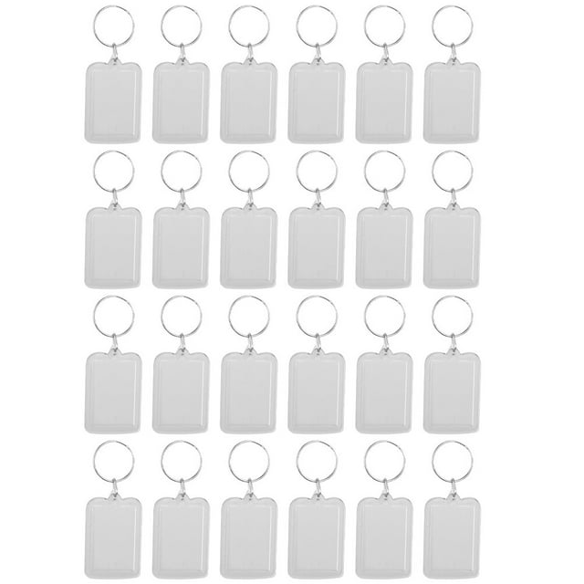 Acrylic Photo Frame Keyring with Metal Ring White Portable and Durable for Decoration 20 Pieces
