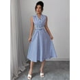 thumbnail image 6 of Women's Sleeveless Stripe Midi Dress with Collar and Belt - Summer Casual Dress, 6 of 7