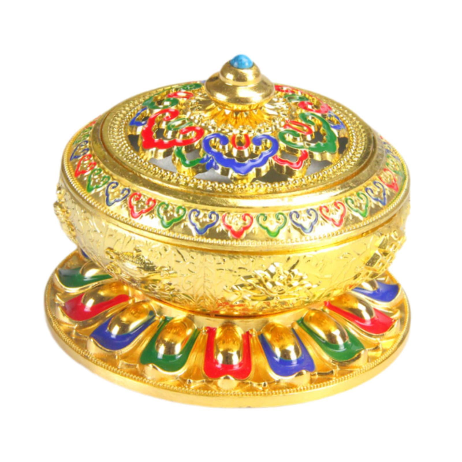 Esquirla Enamel Incense Burner Incense Holder Art Craft with Cover Versatile Censer Stand for Office Tea Room Centerpiece Outdoor Gold