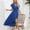 Blue, variant on LYEAA Formal Wedding Guest Dresses for Women Sleeveless Elegant Loose Long Dresses V Neck Solid Ruffle Fashion Prom Birthday Flowy Party Dresses with Slit Blue L