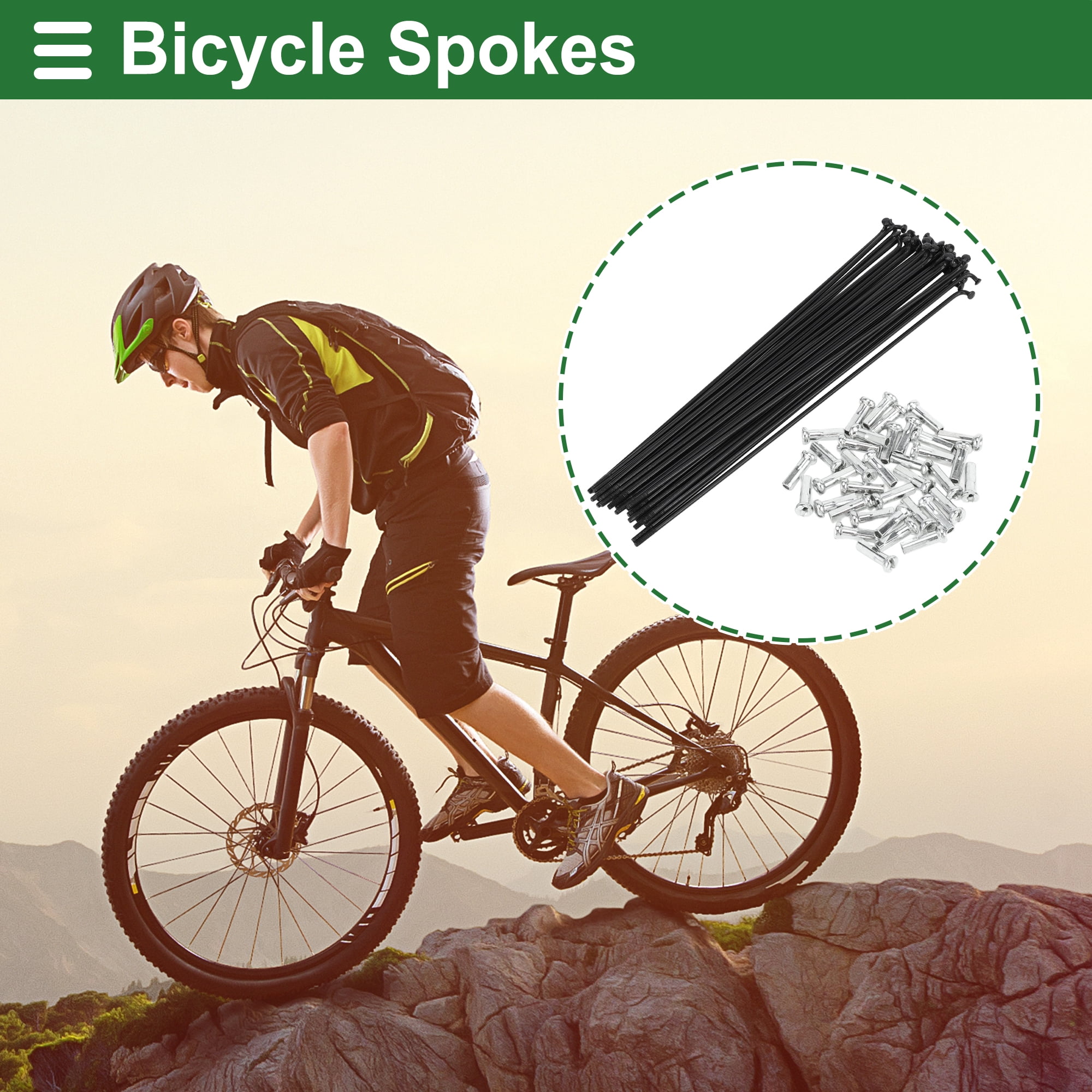Unique Bargains 36Pcs Universal Bike Wheel Spokes 14G Carbon Steel Black Black 8.46"