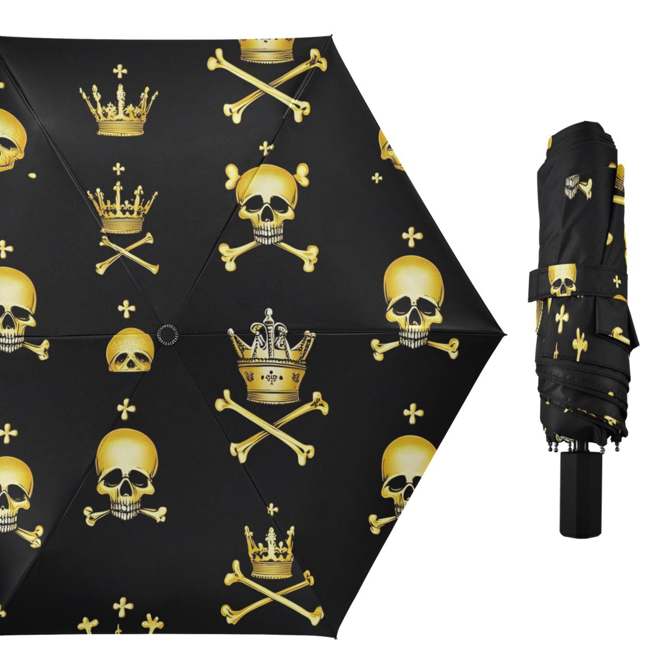 ALAZA Gold Skull UPF 50+ Compact Folding Umbrella for Rain Travel Umbrella Packable