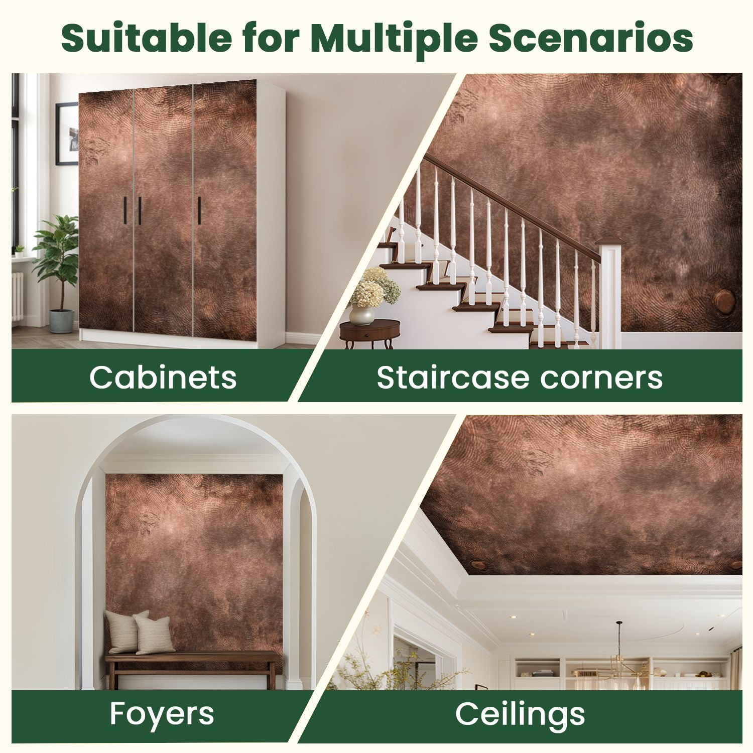 Peel and Stick Wallpaper Aged copper plate texture old worn metal Modern Art Wall Mural Decor Self Adhesive and Removable 100in x 144in