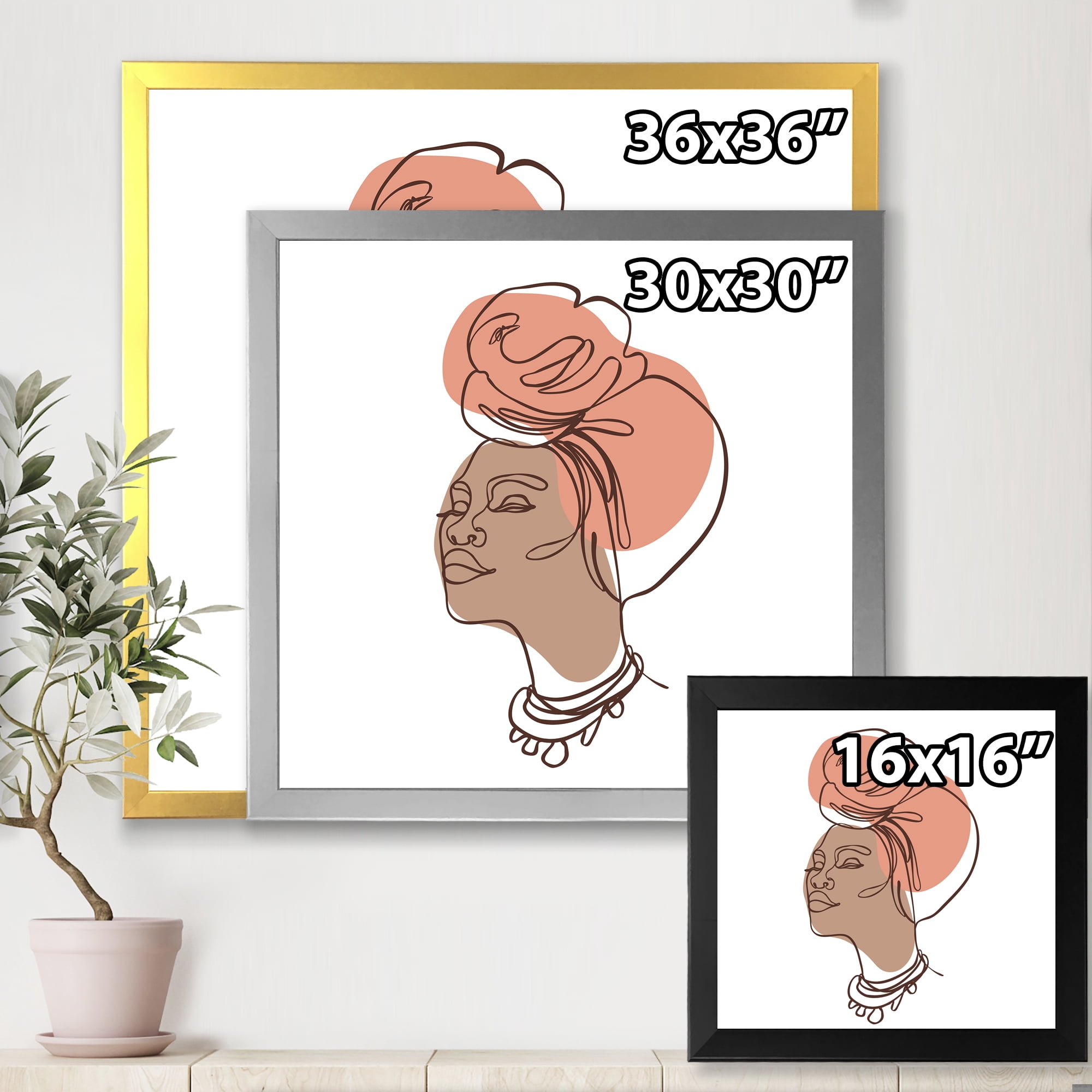 Designart 'One Line Portrait of Afro American Woman IV' Modern Framed Art Print