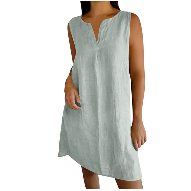 Économies d'Été Liquidation 2025 Bovxnpu Robes d'Été Grande Taille pour Femmes, Robe Décontractée de Plage Vacances, Mode Robe d'Été Décontractée à Col en V Manches Courtes Unie Robe de Plage Fendue L