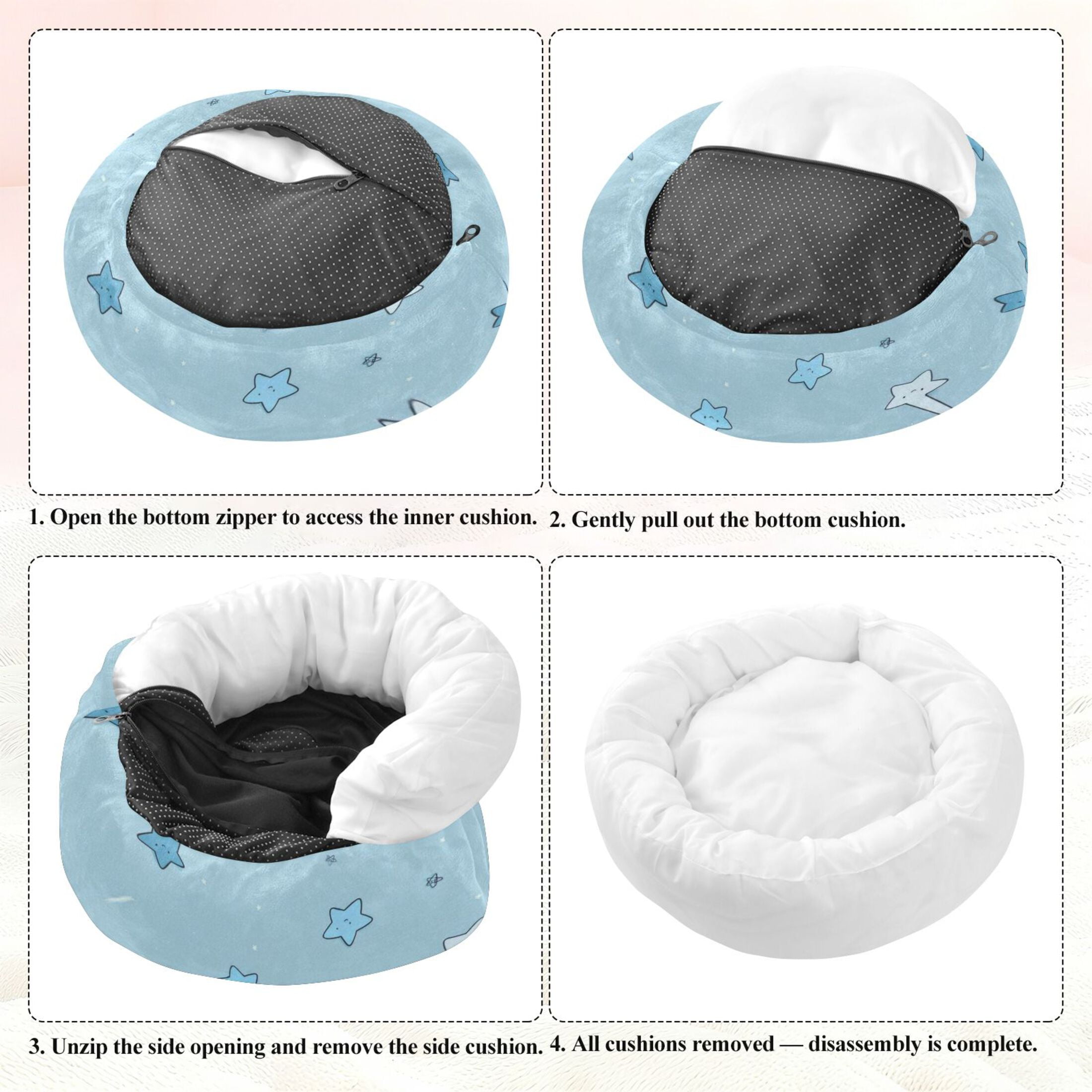 Iauyy Pet Couch Donut Cat Bed for Indoor Cats/Small Dogs Washable & Machine with Non-slip Bottom Calming Cat Furniture, Some Blue and White Colors (M)