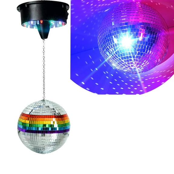 Disco Ball with Motor and 18 LED Light, 6" Hanging Mirror Ball and Battery Powered 5RPM Rotating Motor with 4 Light Colors for DJ Club,70s Party,Wedding,Birthday,Disco Party Decoration