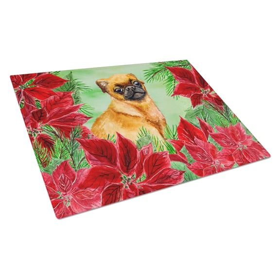 Caroline's Treasures Small Brabant Griffon Poinsettas Glass Cutting Board Large