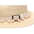 thumbnail image 5 of MIRMARU Women's Summer Panama Style Mid Brim Beach Sun Straw Hat with Pom Pom Belt Band., 5 of 6