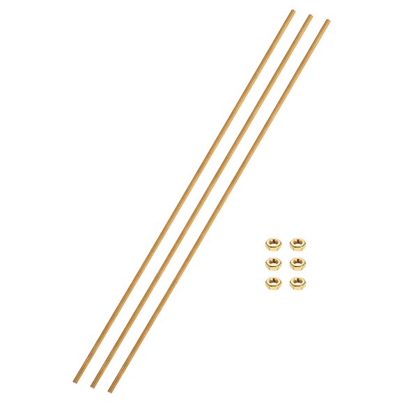 Uxcell 3 Sets Brass Fully Threaded Rod, M2.5x0.45mm Pitch Right Hand Threads Studs with Solid Brass Hex Nuts, 200mm/8" Long Threaded Screw Rods Fasteners for Anchors Bolts Hangers Clamps