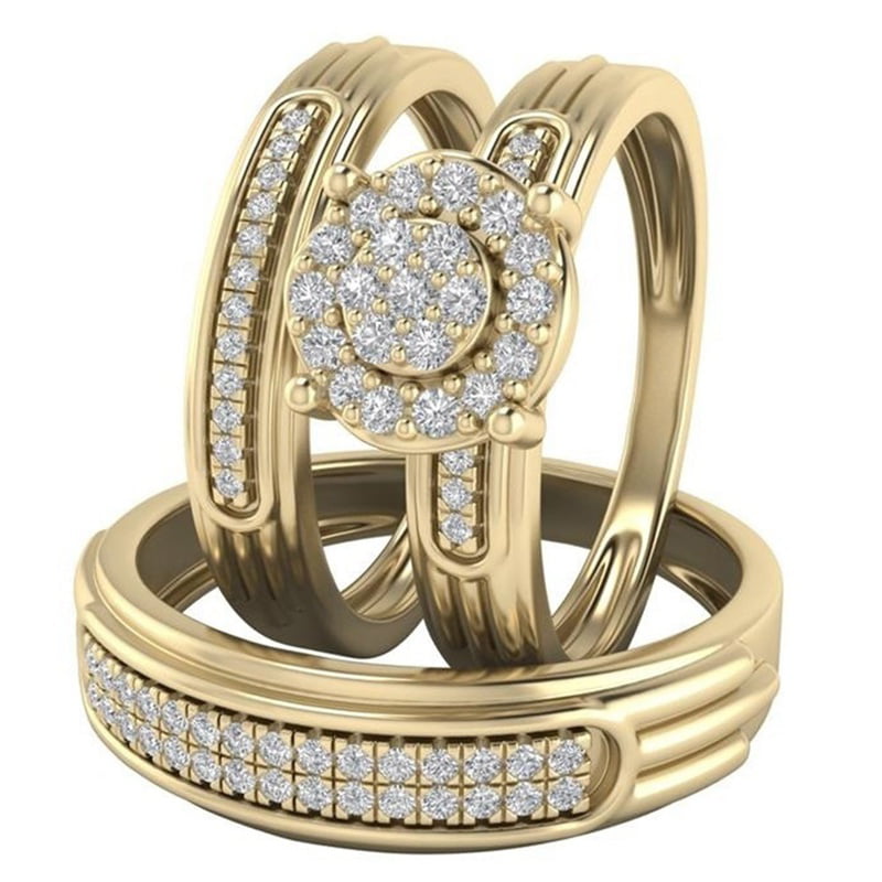 Wedding Bands Rings Women Men 18K Gold Plated Love CZ rhinestone couples jewelry