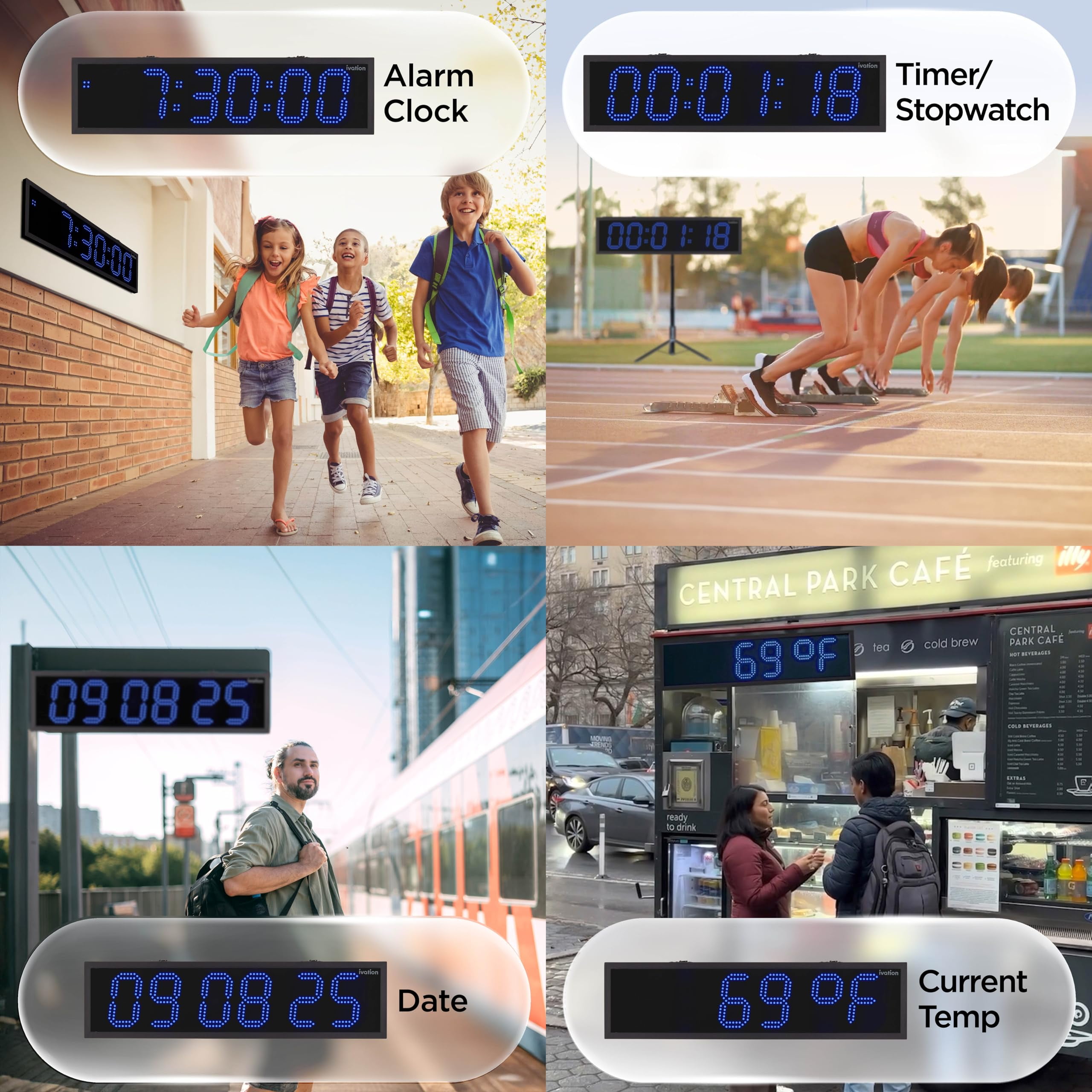 Ivation 48" Waterproof Large Digital Clock, Outdoor Large LED Clock with Stopwatch, Alarms  - Blue