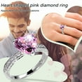 thumbnail image 3 of CILENON Rings for Women Fashion Women's Love Heart Zirconia Diamond Ring Engagement Wedding Ring Gold Plated Rings for Women Silver Wedding Band Women Diamond Ring(Pink,7), 3 of 6