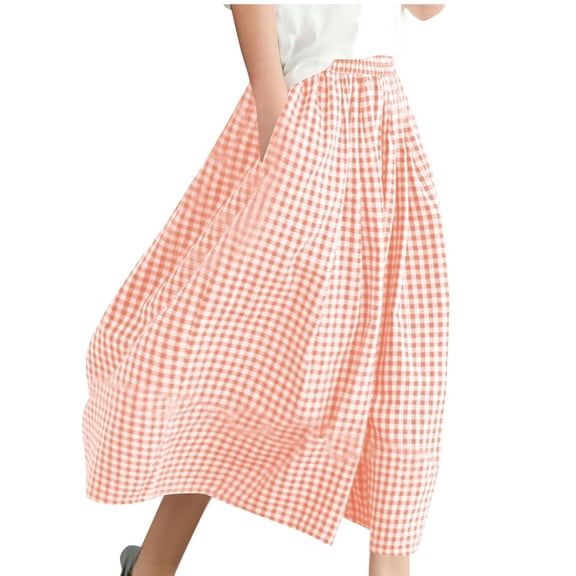 Women's Wide Leg Capri Pants Gingham Plaid Culottes Summer Casual High Waist Elastic Palazzo Trousers with Pockets