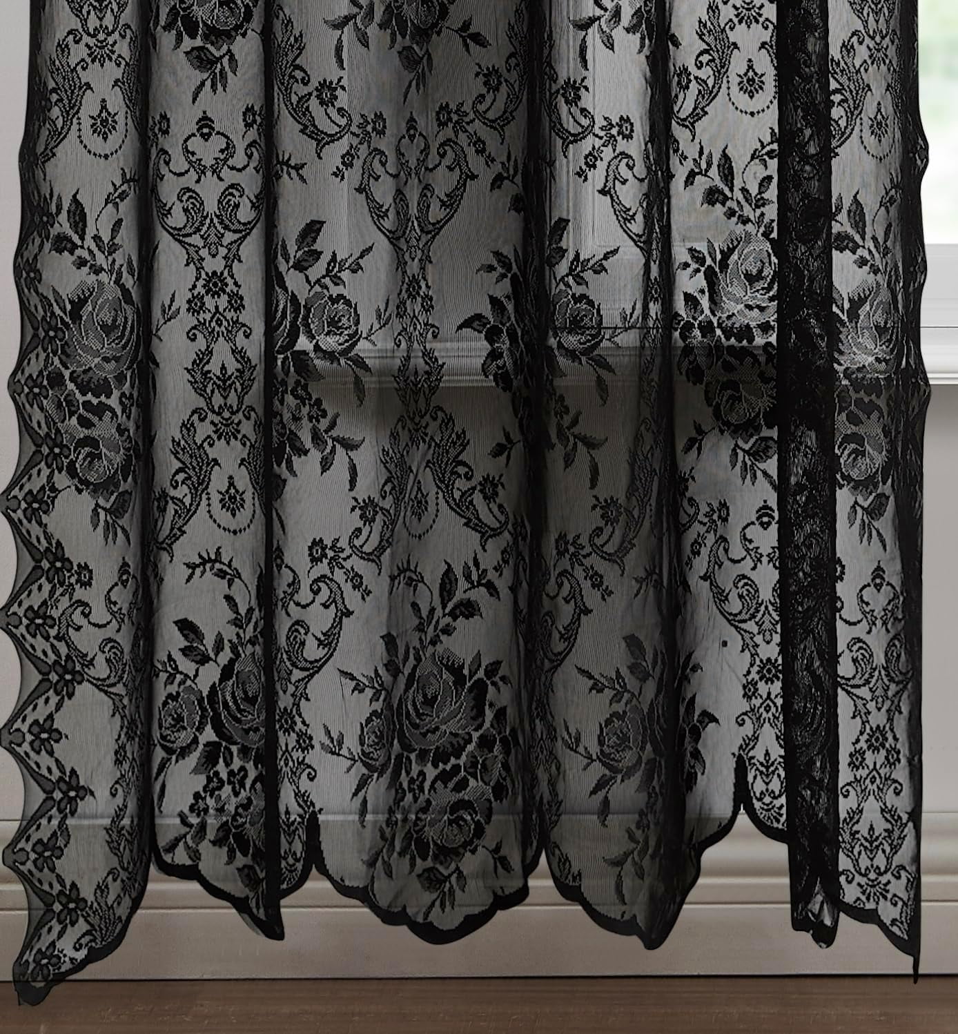 Warm Home Designs Pair of Standard Length 54” (W) 84” (L) Semi Sheer Black Lace Curtains. L Black 84