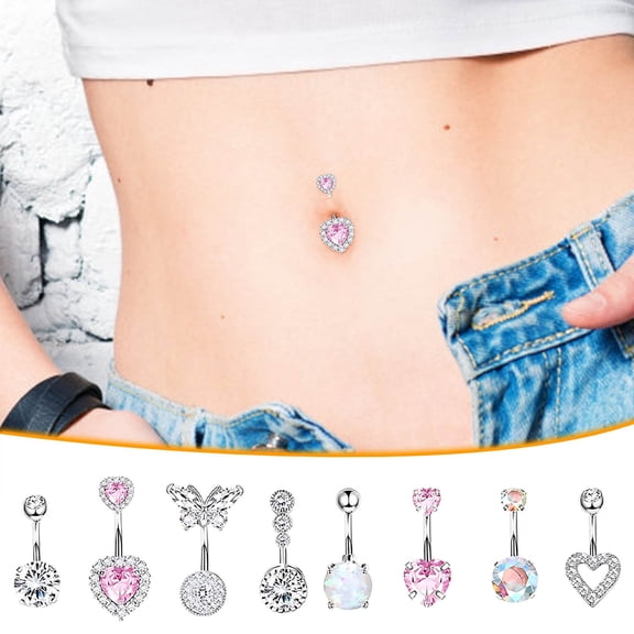 PONPRNGY Set of 8 Belly Button Rings Belly Piercing Jewelry Navel Rings Surgical Steel Belly Rings